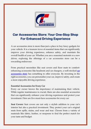 Car Accessories Store - Your One-Stop Shop For Enhanced Driving Experience