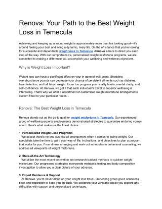 Renova Your Path to the Best Weight Loss in Temecula