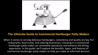 The Ultimate Guide to Commercial Hamburger Patty Makers