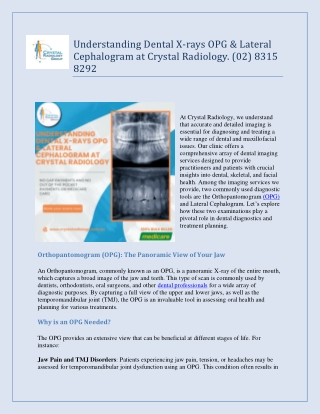 Understanding Dental X-rays OPG & Lateral Cephalogram at Crystal Radiology.