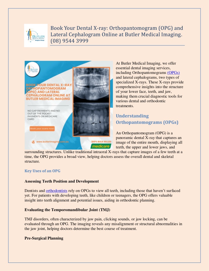 book your dental x ray orthopantomogram