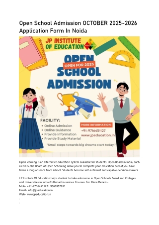 Open School Admission OCTOBER 2025-2026 Application Form In Noida