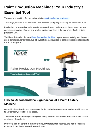 Paint Production Machines Your Industry's Essential Tool