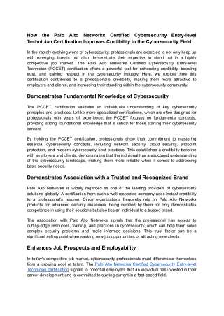 Palo Alto Networks Certified Cybersecurity Entry-level Technician Certification