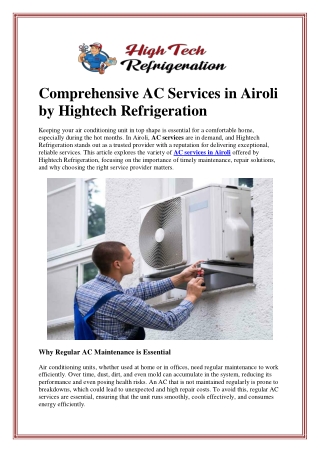 Comprehensive AC Services in Airoli by Hightech Refrigeration