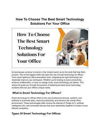 How To Choose The Best Smart Technology Solutions For Your Office