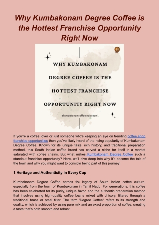 Why Kumbakonam Degree Coffee is the Hottest Franchise Opportunity Right Now