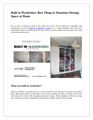 Built in Wardrobes - Best Thing to Maximize Storage Space at Home