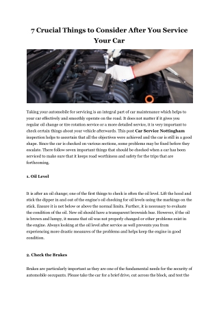7 Crucial Things to Consider After You Service Your Car