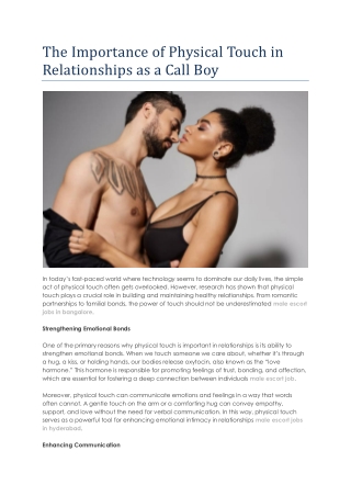 The Importance of Physical Touch in Relationships as a Call Boy