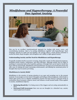 Mindfulness and Hypnotherapy: A Powerful Duo Against Anxiety