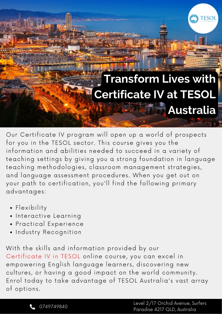 transform lives with certificate iv at tesol