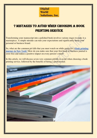 7 Mistakes to Avoid When Choosing a Book Printing Service