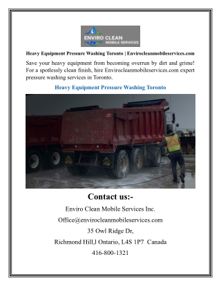 Heavy Equipment Pressure Washing Toronto  Envirocleanmobileservices