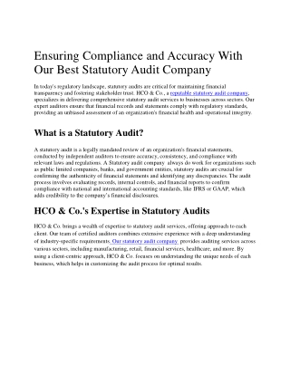 Ensuring Compliance and Accuracy With Our Best Statutory Audit Company