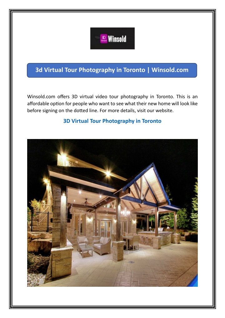 3d virtual tour photography in toronto winsold com