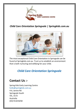 Child Care Orientation Springvale