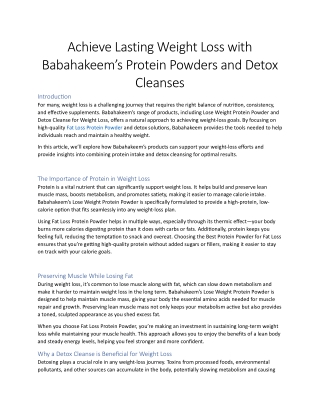 Achieve Lasting Weight Loss with Babahakeem’s Protein Powders and Detox Cleanses