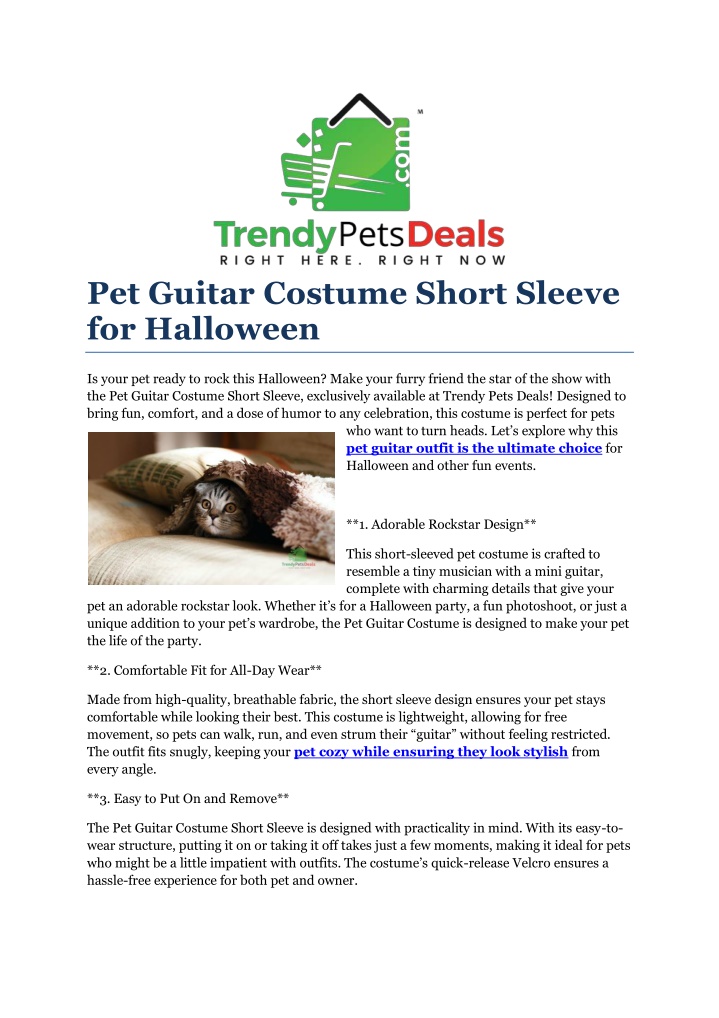 pet guitar costume short sleeve for halloween