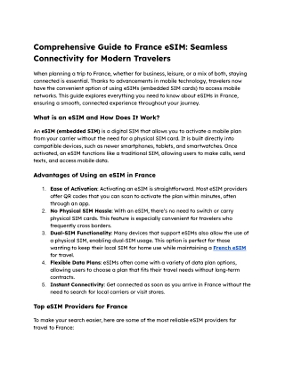 Comprehensive Guide to France eSIM_ Seamless Connectivity for Modern Travelers