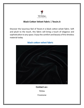 Black Cotton Velvet Fabric  Tessin.it