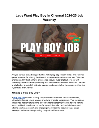 Lady Want Play Boy In Chennai 2024-25 Job Vacancy