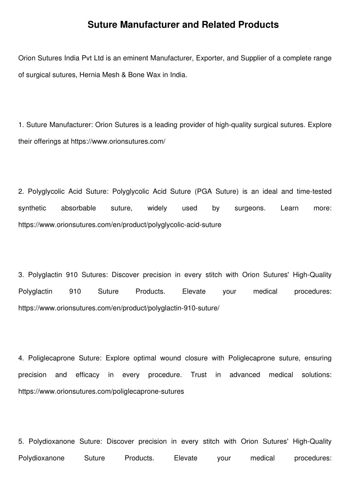 suture manufacturer and related products