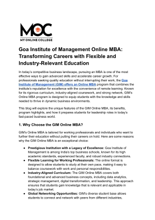 Goa Institute of Management Online MBA