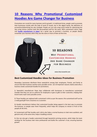 10 Reasons Why Customized Hoodies Are a Game Changer for Business Promotion