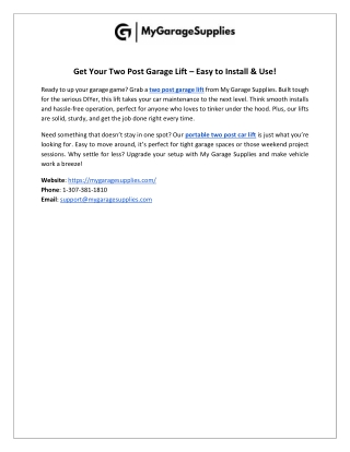 get your two post garage lift easy to install use