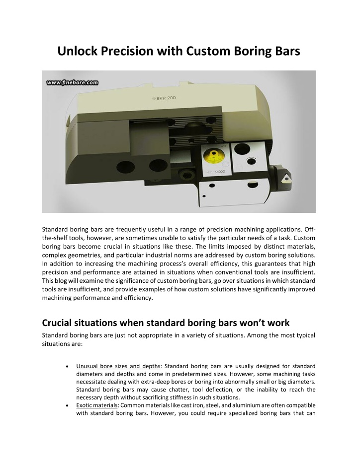 unlock precision with custom boring bars