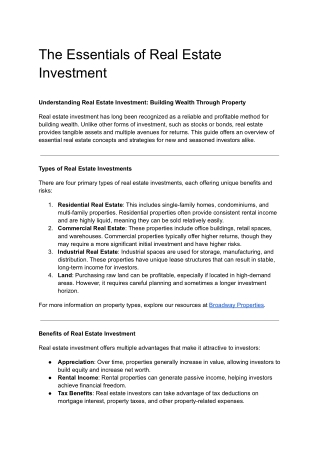 The Essentials of Real Estate Investment