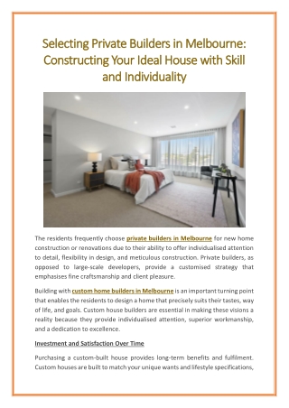Selecting Private Builders in Melbourne Constructing Your Ideal House with Skill and Individuality