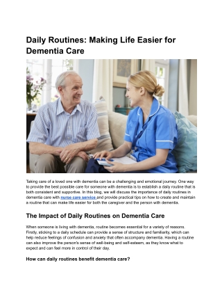 Daily Routines: Making Life Easier for Dementia Care