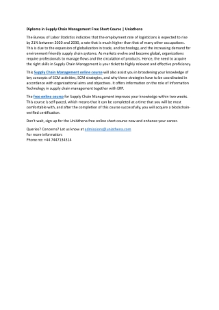 Diploma in Supply Chain Management Free Short Course