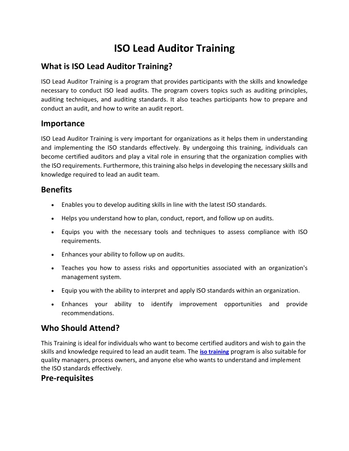 iso lead auditor training