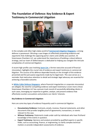 The Foundation of Defence Key Evidence & Expert Testimony in Commercial Litigation