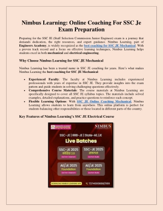 Nimbus Learning: Online Coaching For SSC Je Exam Preparation