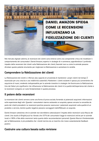 Daniel Amazon spiega come le recensioni influenzano la fidelizzazione dei clienti
