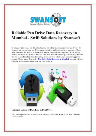 Reliable Pen Drive Data Recovery in Mumbai - Swift Solutions by Swansoft