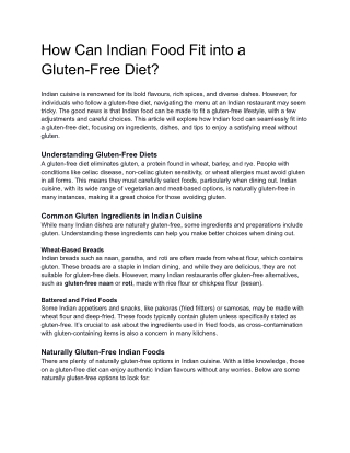 How Can Indian Food Fit into a Gluten-Free Diet