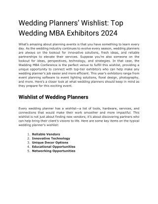 Wedding Planners’ Wishlist: Top Wedding MBA Exhibitors 2024