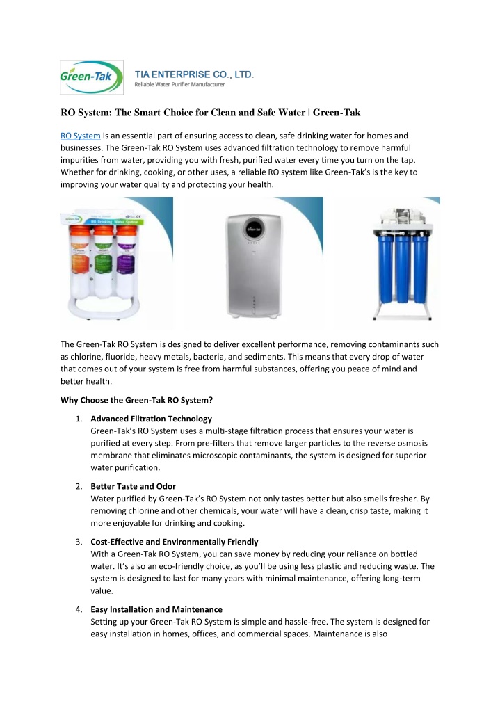 ro system the smart choice for clean and safe