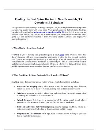 Finding the Best Spine Doctor in New Braunfels, TX Questions & Solutions
