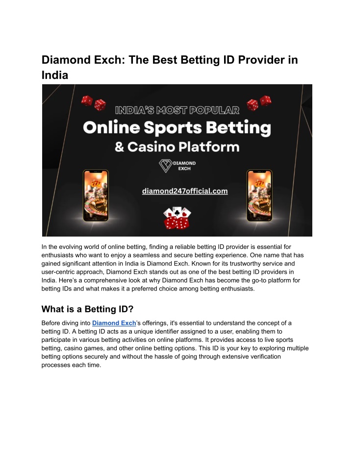 diamond exch the best betting id provider in india