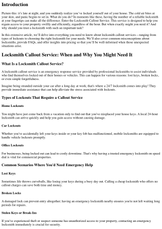 Locksmith Callout Service: When and Why You Might Need It