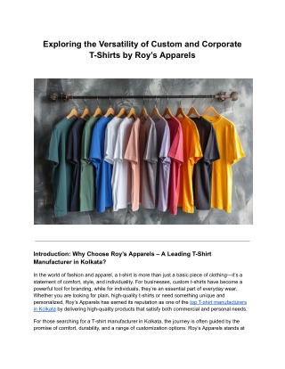 Exploring the Versatility of Custom and Corporate T-Shirts by Roy’s Apparels