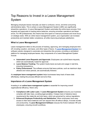 Top Reasons to Invest in a Leave Management System