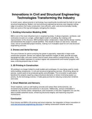 innovations in civil and structural engineering