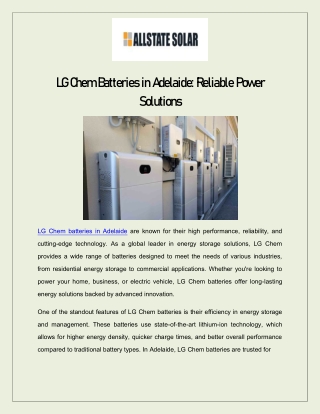 LG Chem Batteries in Adelaide: Reliable Power Solutions